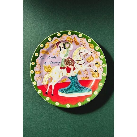 Anthropologie Emily Maude Twelve 12 Days Christmas Plate 10 Lords a Leaping NEW - Picture 1 of 2